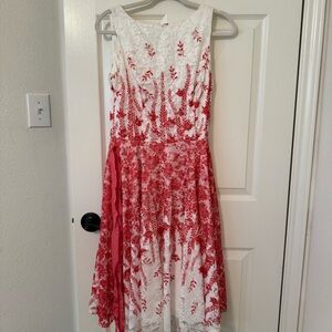 Danny & Nicole Red & White Midi Dress beautiful lace floral detail spring summer
